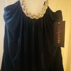 La Rambla Black Dress with Gold Necklace